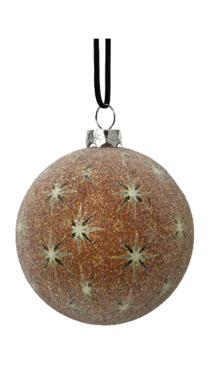 Տոնածառի խաղալիք beige-off white, ոսկեգույն աստղերով, 80մմ