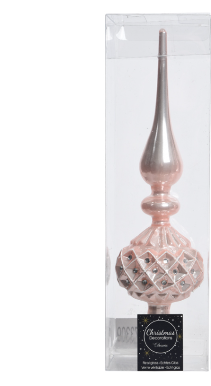 Տոնածառի ապակե գագաթ blush pink՝ քարերով, 30սմ, 2տես.