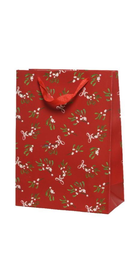 Ամանորյա թղթե տոպրակ կարմիր/սպիտակ, 8x18x24սմ