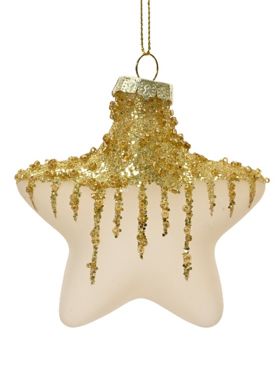 Տոնածառի ապակե խաղալիք, աստղ, wool white, 10սմ/Տուփ 2 հատ/