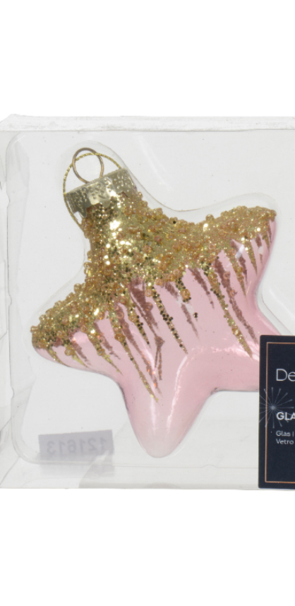 Տոնածառի ապակե խաղալիք, աստղ, velvet pink, 10սմ/Տուփ 2 հատ/