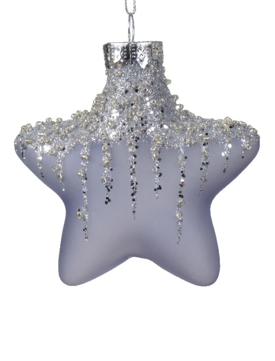 Տոնածառի ապակե խաղալիք, աստղ, hazy blue, 10սմ/Տուփ 2 հատ/