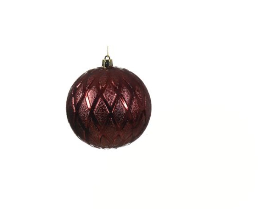 Տոնածառի խաղալիք՝ oxblood, նախշերով, 100մմ