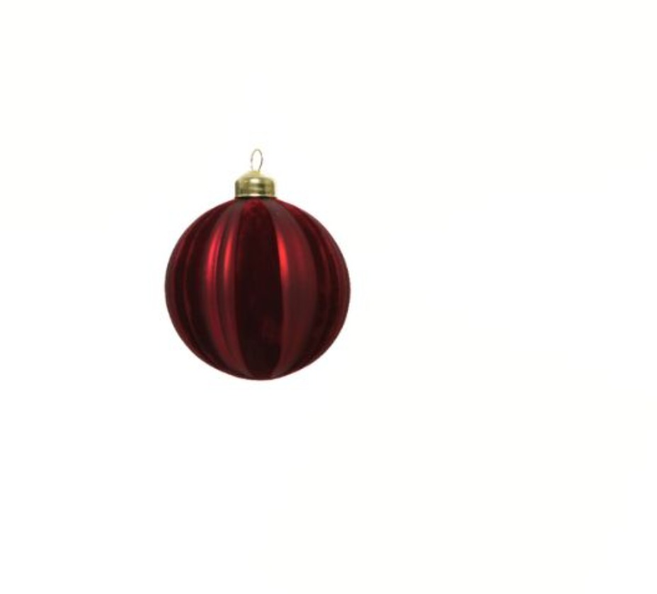 Տոնածառի ապակե խաղալիք, red/light gold, թավշյա և փայլուն գծերով, 8սմ/Տուփ 12 հատ/