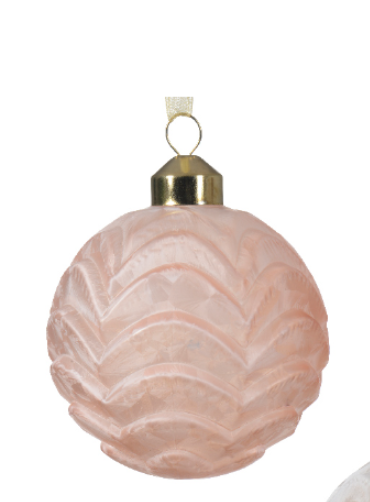 Տոնածառի ապակե խաղալիք, pearl/white/sparkling rose/blush pink, ժապավենաձև նախշով, 8սմ/Տուփ 12 հատ/