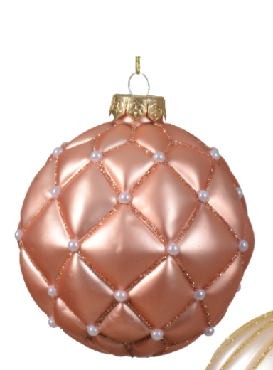 Տոնածառի ապակե խաղալիք, pearl/sparkling rosé, նախշերով, 10սմ/Տուփ 12 հատ/