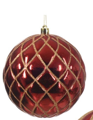 Տոնածառի խաղալիք՝ christmas red, նախշերով, 120մմ