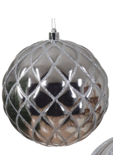 Տոնածառի խաղալիք՝ silver, նախշերով, 120մմ