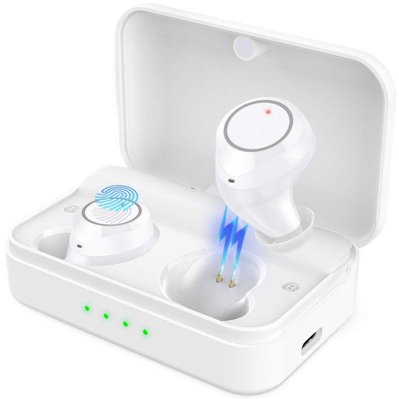 Wireless Earbuds, Cshidworld Bluetooth 5.0 Headphones with 3000mAh Charging Case, Auto Pairing Touch Control Wireless Headset IPX7 Waterproof Dual Built-in Mic Earphones for Smartphones (White)