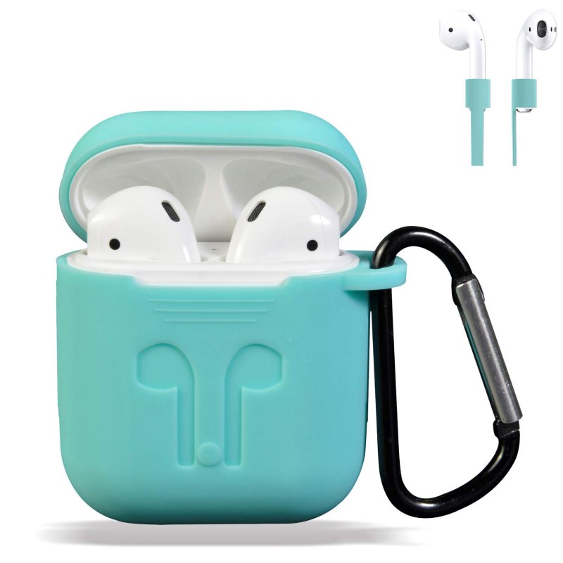 AirPods Case Cover, Silicone Protective Case and Skin for Airpods Charging Case with Airpods Anti-Lost Strap/Airpods Hooks, [Buy 1 Get 5 Accessories] (Mint Green)