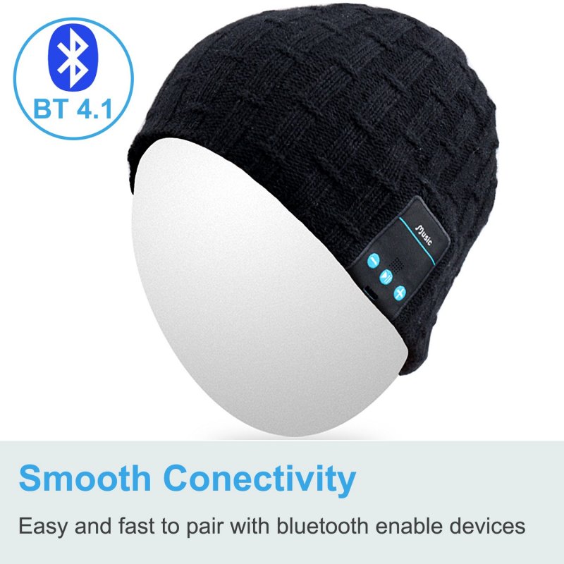 Rotibox Washable Winter Men Women Hat Bluetooth Beanie Running Cap w/Wireless Stereo Headphones Mic Hands Free Rechargeable Battery for Outdoor Sports Skiing Snowboard Camping - Black
