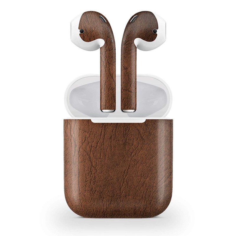 Decal Kid Skin for Apple AirPod Air Pod - Brown Leather | Protective, Durable, Unique Vinyl Decal wrap Cover | Easy to Apply, Remove, and Change Styles and Change Styles