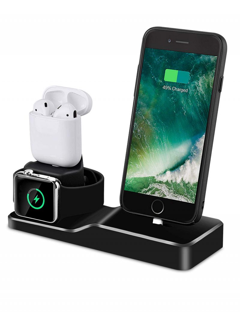 Charging Stand for Apple Watch, Tendak 3 in 1 Silicone Charging Dock Station for AirPods, 38mm and 42mm Apple Watch Series 1/2/3, iPhone X/8/8 Plus/ 7/7 Plus /6s/5s