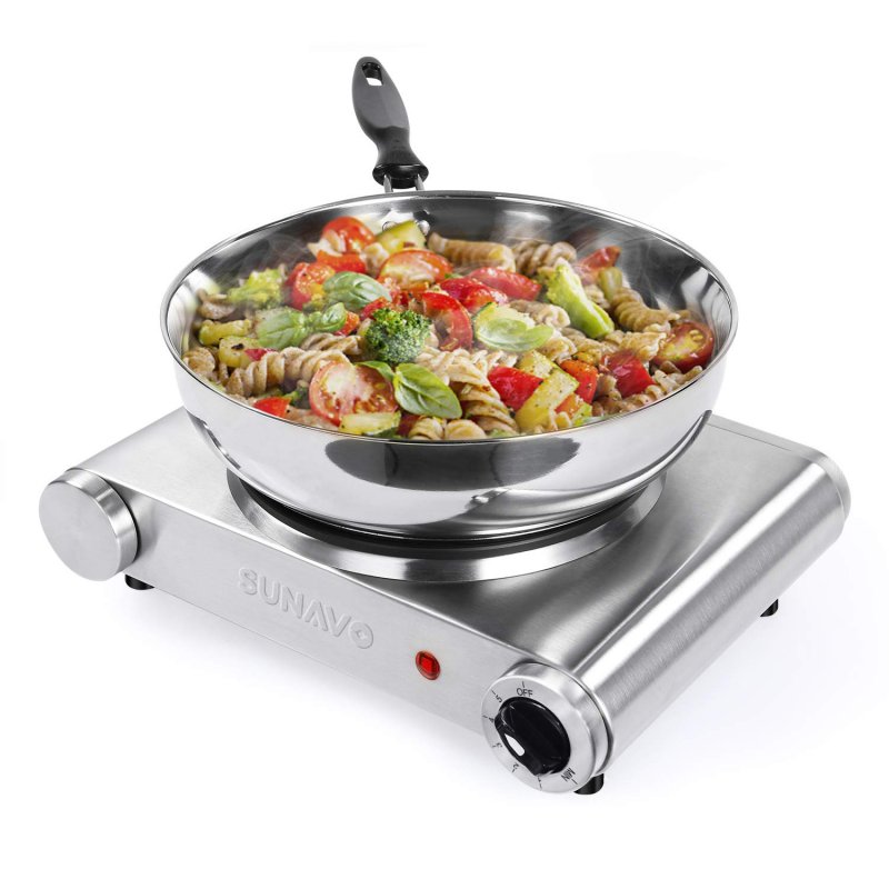 SUNAVO Hot Plate for Cooking Portable Electric Single Burner 1500W 5 Power Levels Cast-Iron Silver