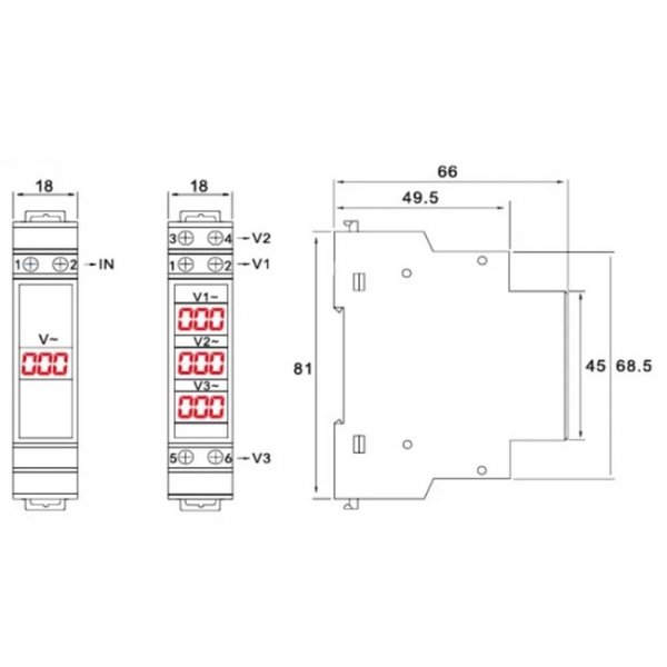 Цифровой вольтметр однофазный NV-1P на DIN-рейку - GEYA